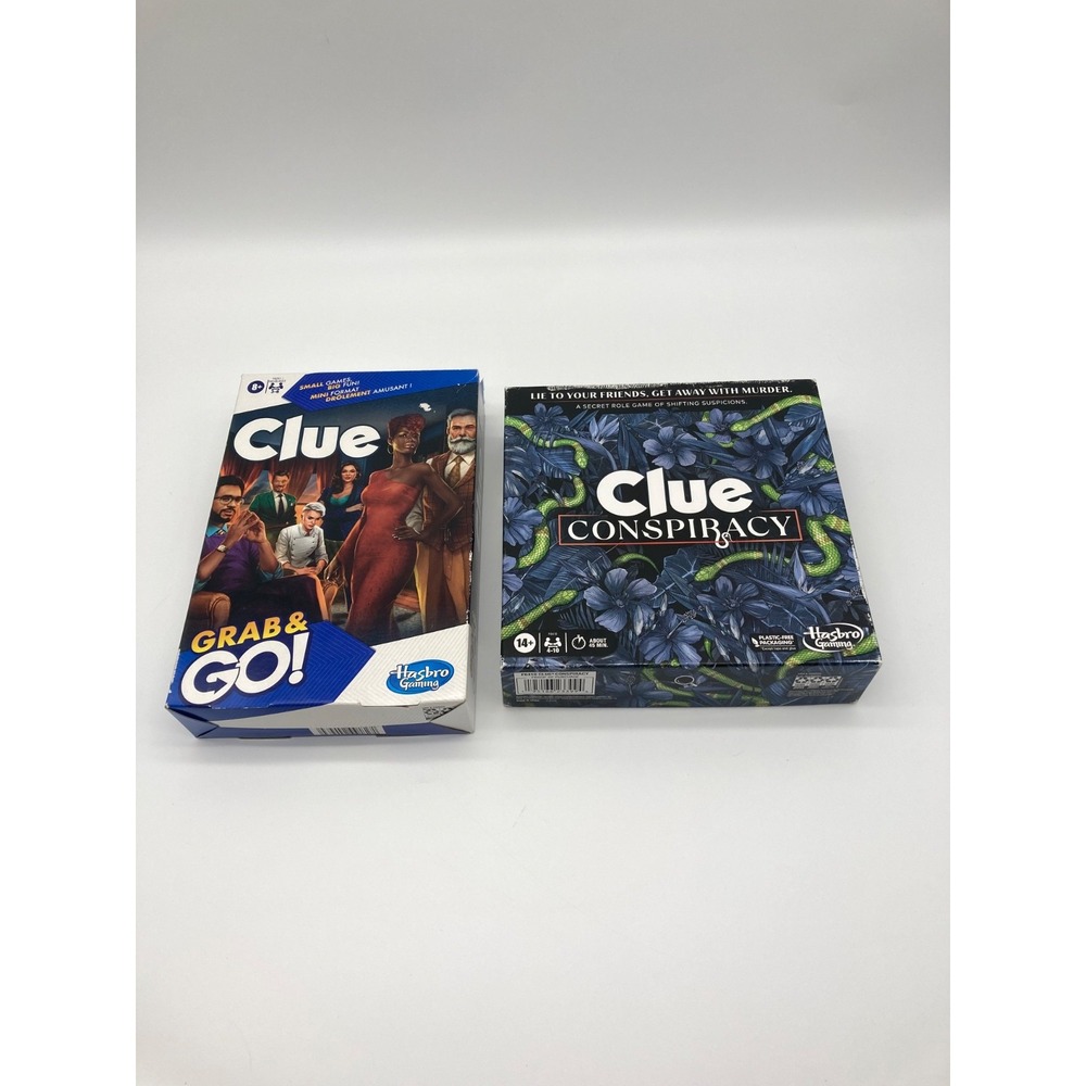 Hasbro Clue Conspiracy & Clue Grab & Go Travel Game Mystery Game Lot Complete